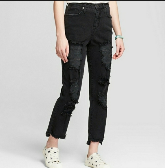 Denim - High Rise Distressed Tapered Leg Mom Jean's